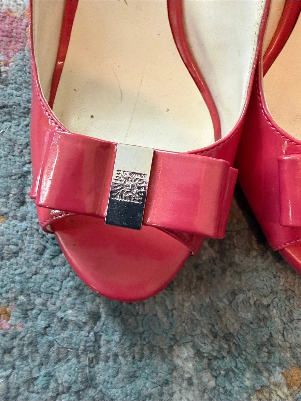 Anne Klein Red Slingback Peep-Toe Heels with Bow EUC